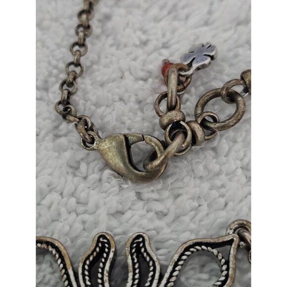 Vintage Silver Tone Necklace with Red Stone Cabochon Accents 22" - Picture 4 of 6